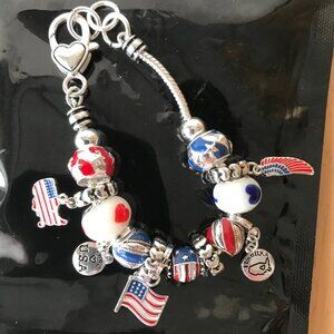 Patriotic Charm Bracelet American Flag Angel Wing